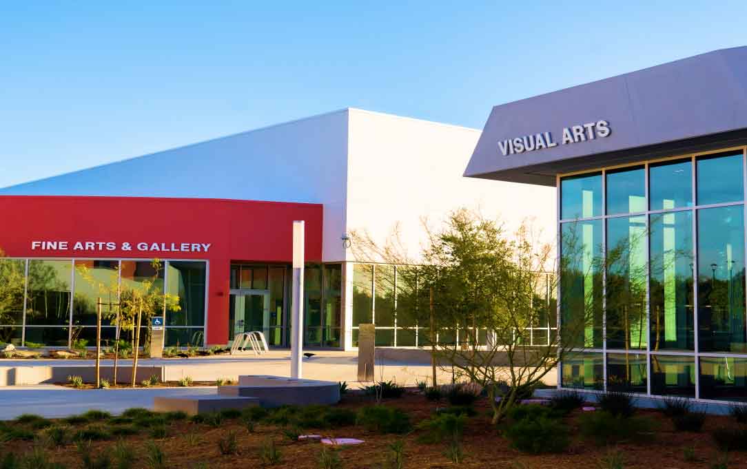 modern building with red ad white exterior