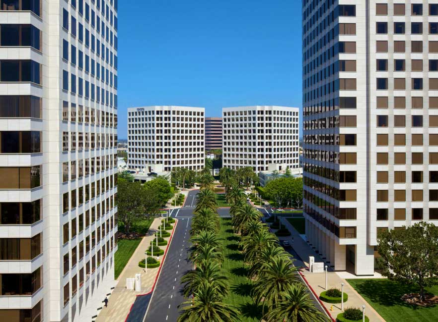 skyscrapers and beautiful green trees